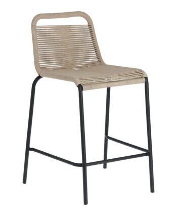 Kave Home Beige Glenville Barstol Til Haven     Ryglæn Og Fodstøtte Stål  88cm