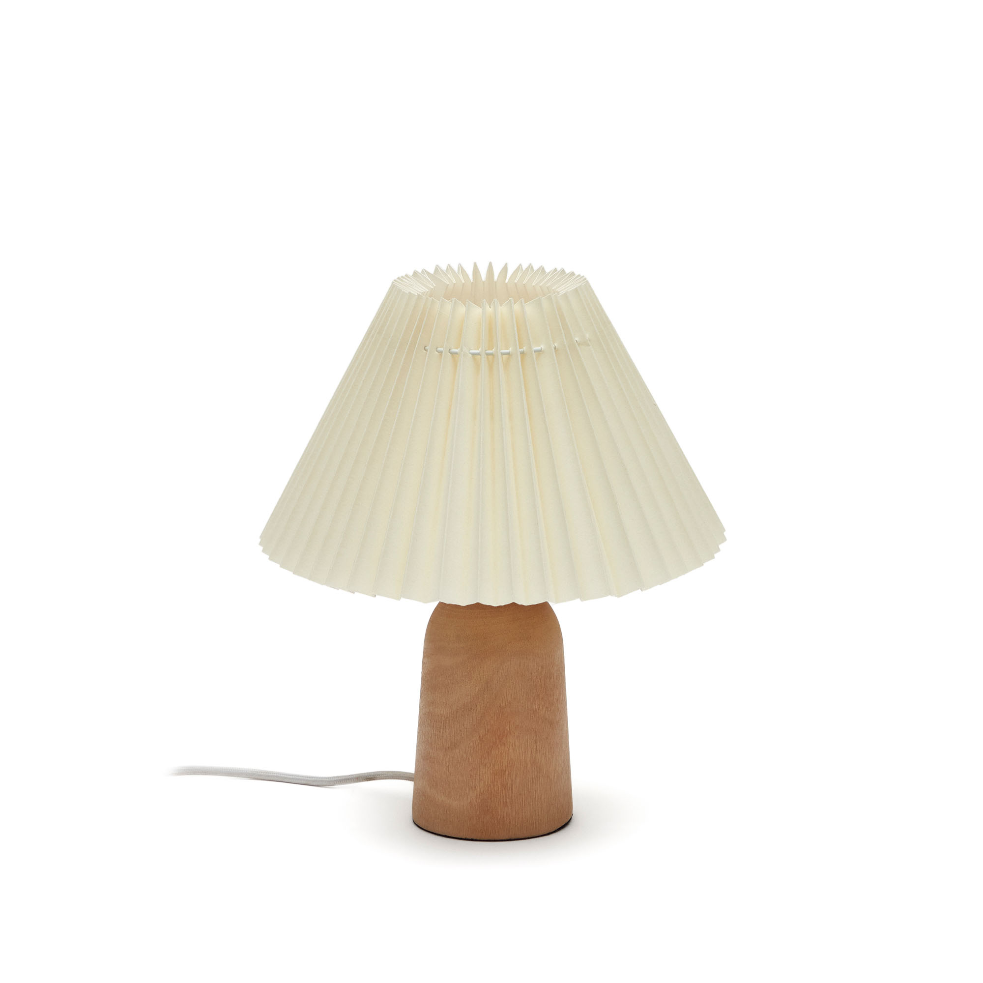Kave Home Benicarlo Bordlampe Beige Plisseret Skærm Og Natur Træ