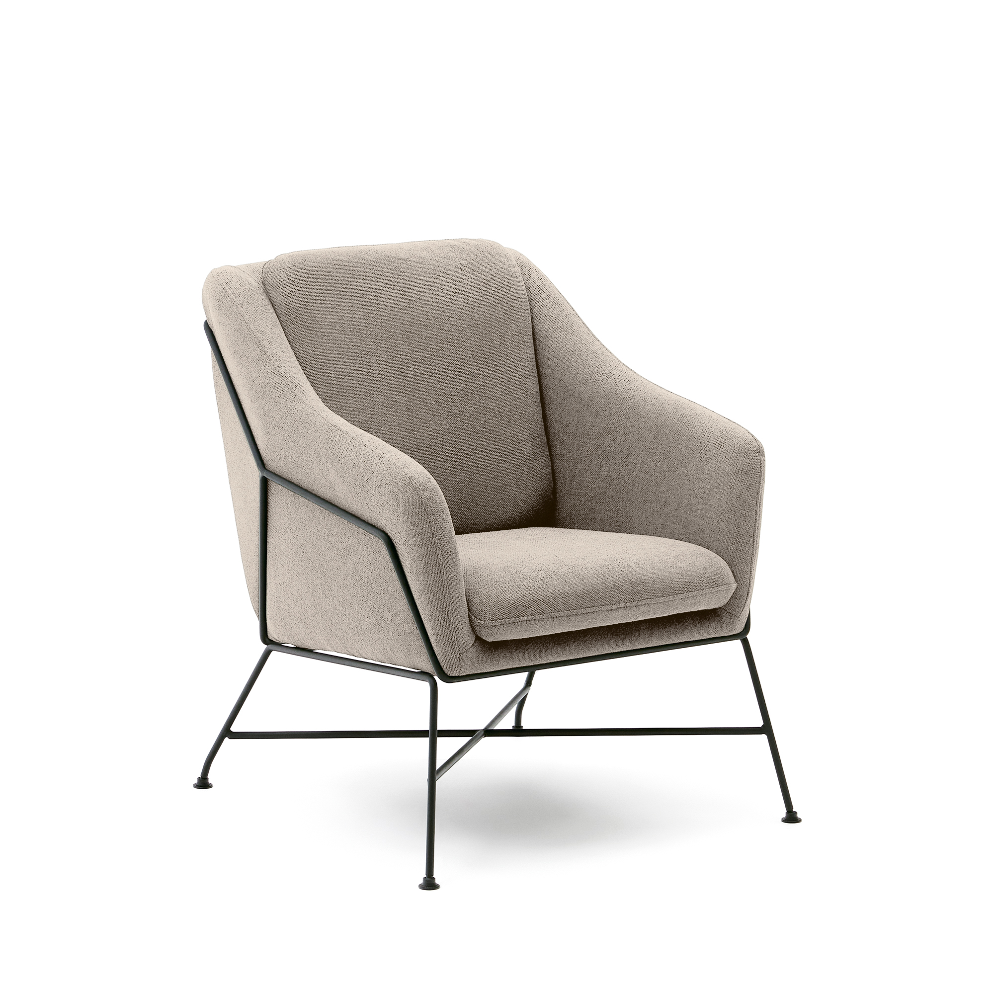 Kave Home Brida Lænestol     Armlæn Beige Stof Og Sort Stål