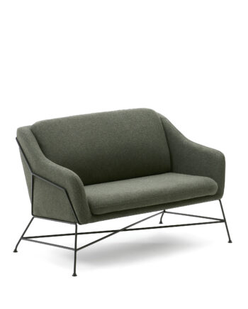 Kave Home Brida   Pers  Sofa Grøn Stof Og Sort Stål