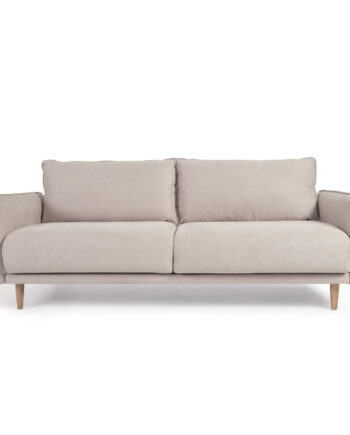 Kave Home Carlota   Pers  Sofa Beige Chenille Stof Og Natur Fyrretræ