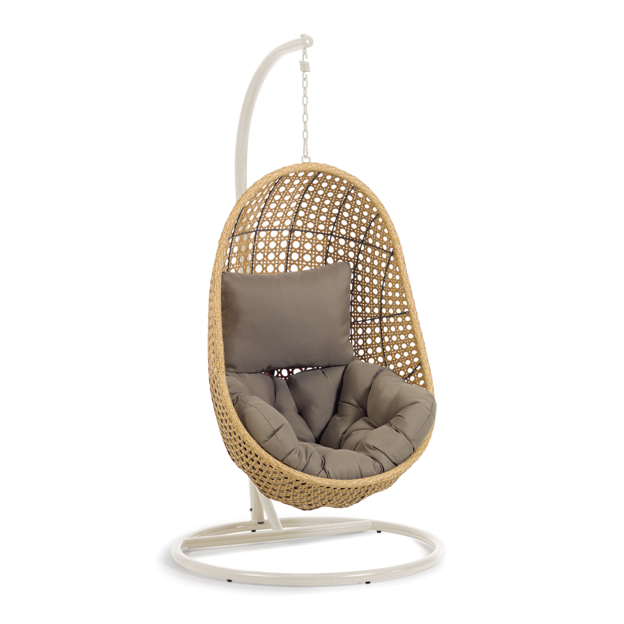 Kave Home Cira Hængestol Hynder Og Lysegråt Stel Natur Polyrattan Rattan