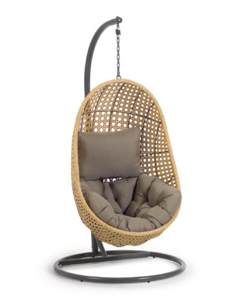 Kave Home Cira Hængestol     Hynder Og Mørkegråt Stel Natur Polyrattan Rattan