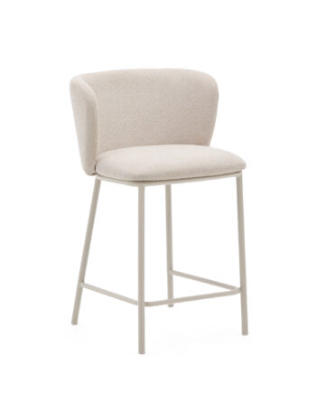 Kave Home Ciselia Barstol     Ryglæn Og Fodstøtte Beige Chenille Og Beige Stål   :65cm