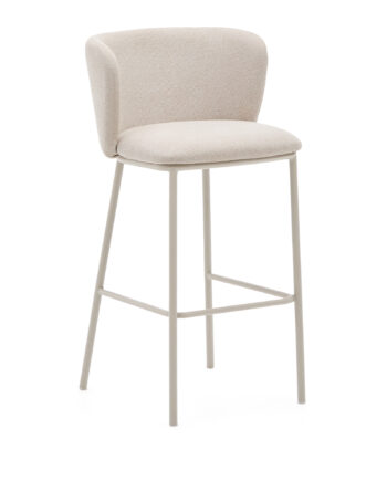 Kave Home Ciselia Barstol     Ryglæn Og Fodstøtte Beige Chenille Og Beige Stål   :75cm