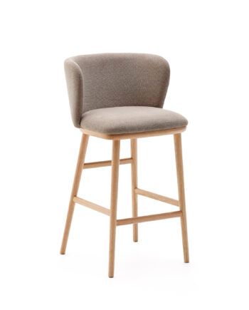 Kave Home Ciselia Barstol     Ryglæn Og Fodstøtte Brun Chenille Og Natur Asketræ   :65cm