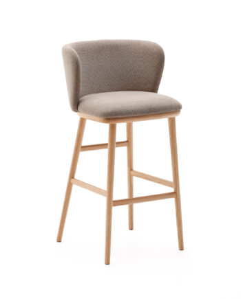 Kave Home Ciselia Barstol     Ryglæn Og Fodstøtte Brun Chenille Og Natur Asketræ   :75cm