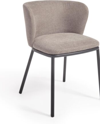 Kave Home Ciselia Spisebordsstol Med Armlæn   Lysebrun Chenille Og Sort Metalramme H75xb52xl55 Cm