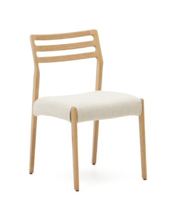 Kave Home Cudia Spisebordsstol     Aftageligt Betræk Beige Chenille Og Natur Egetræ