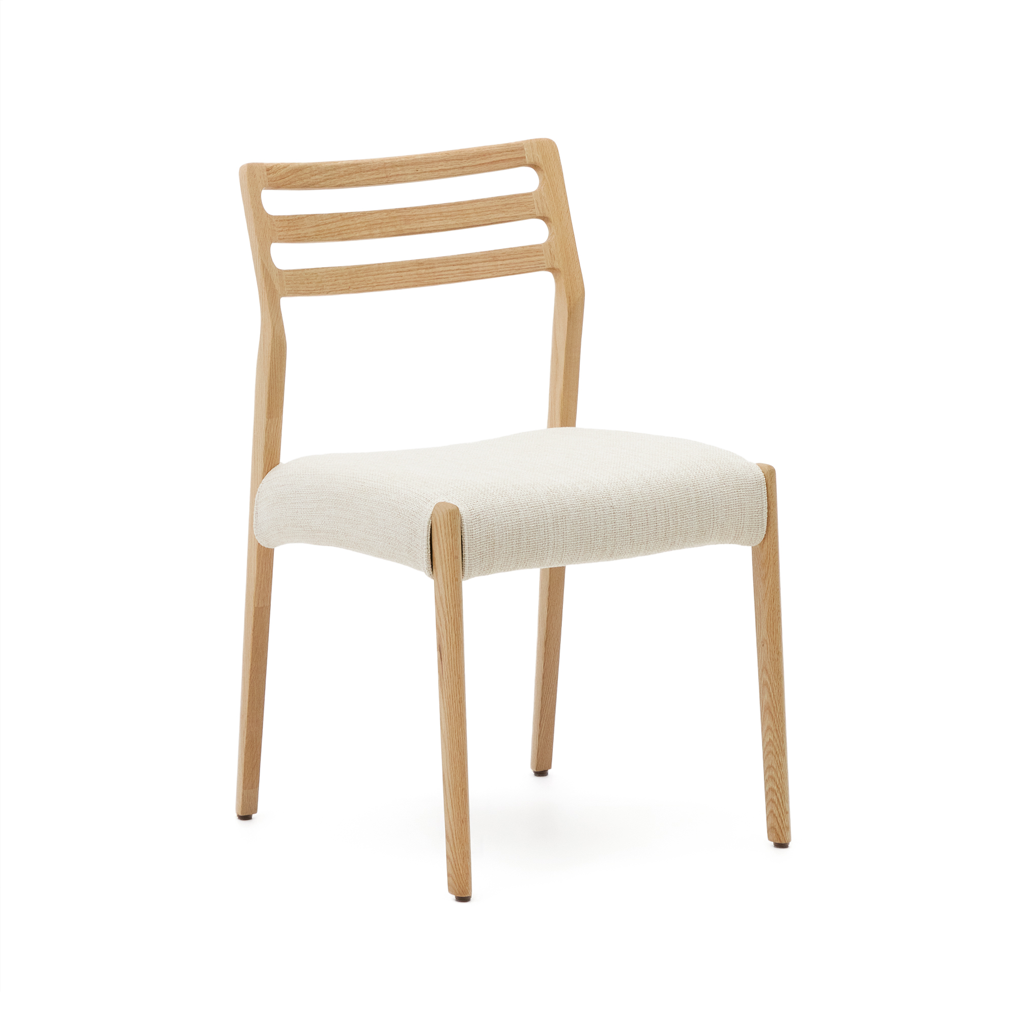 Kave Home Cudia Spisebordsstol Aftageligt Betræk Beige Chenille Og Natur Egetræ