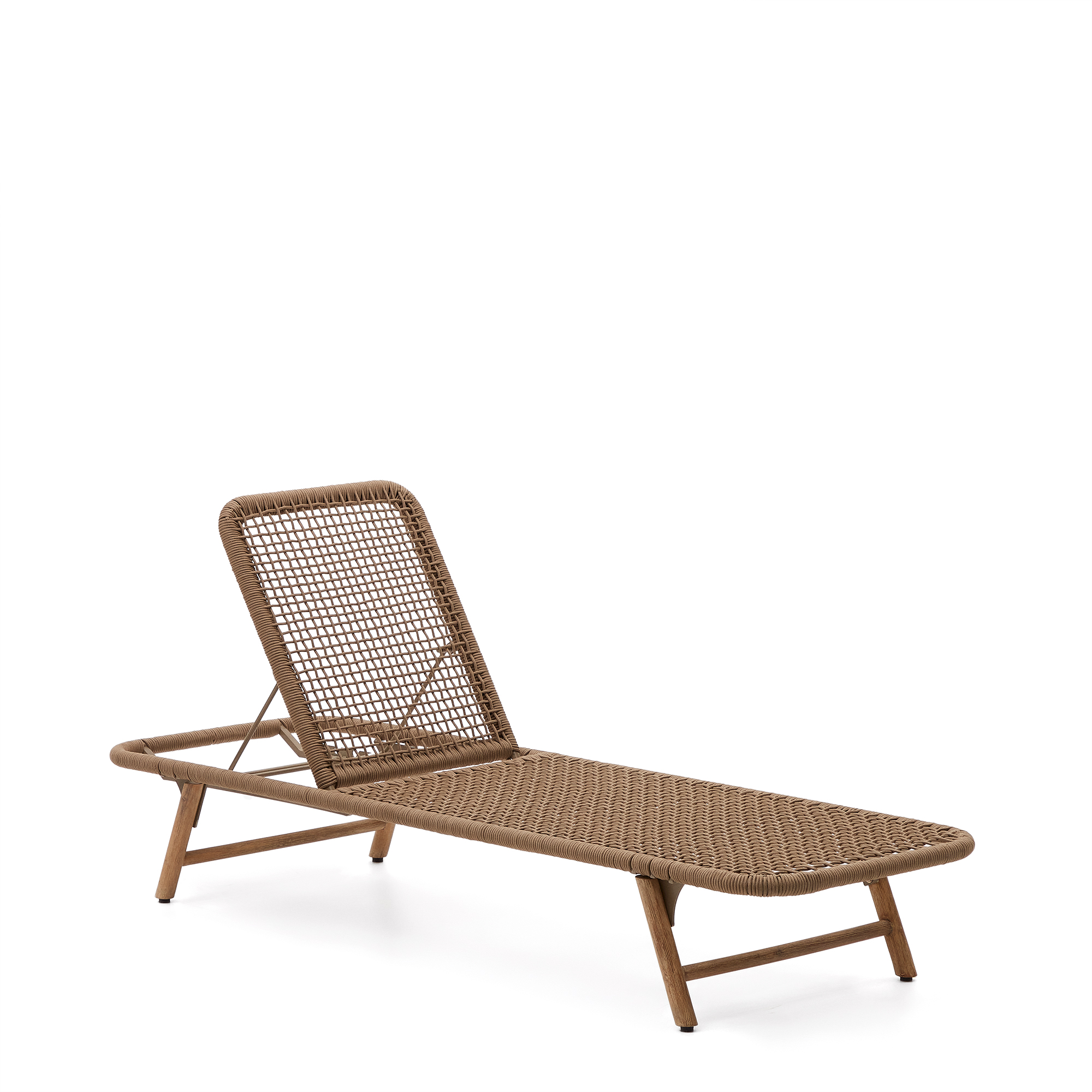 Kave Home Dandara Liggestol Beige Snor Akacietræ Og Stålkonstruktion 195x63