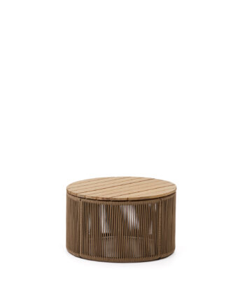 Kave Home Dandara Udendørs Sofabord  Rund Natur Akacietræ Og Beige Reb Stål  ø60