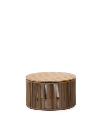 Kave Home Dandara Udendørs Sofabord  Rund Natur Akacietræ Og Beige Reb Stål  ø70