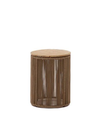 Kave Home Dandara Udendørs Sofabord  Rund Natur Akacietræ Og Beige Reb Stål  ø40