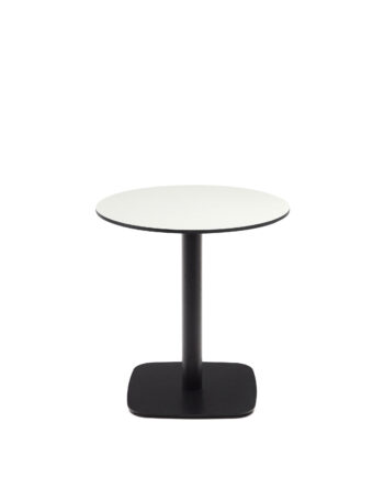 Kave Home Dina Havebord  Rund Hvid Hpl Og Sort Metal  ø68x70