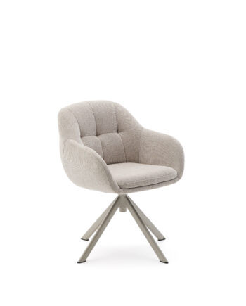 Kave Home Dorina Drejestol     Armlæn Beige Chenille Og Beige Stål