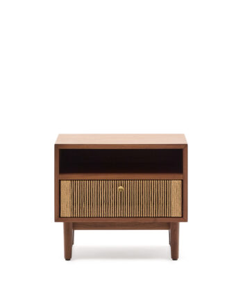 Kave Home Elan Sengebord       Hylde Og   Skuffe Natur Reb  Finer Og Valnøddetræ  51x45