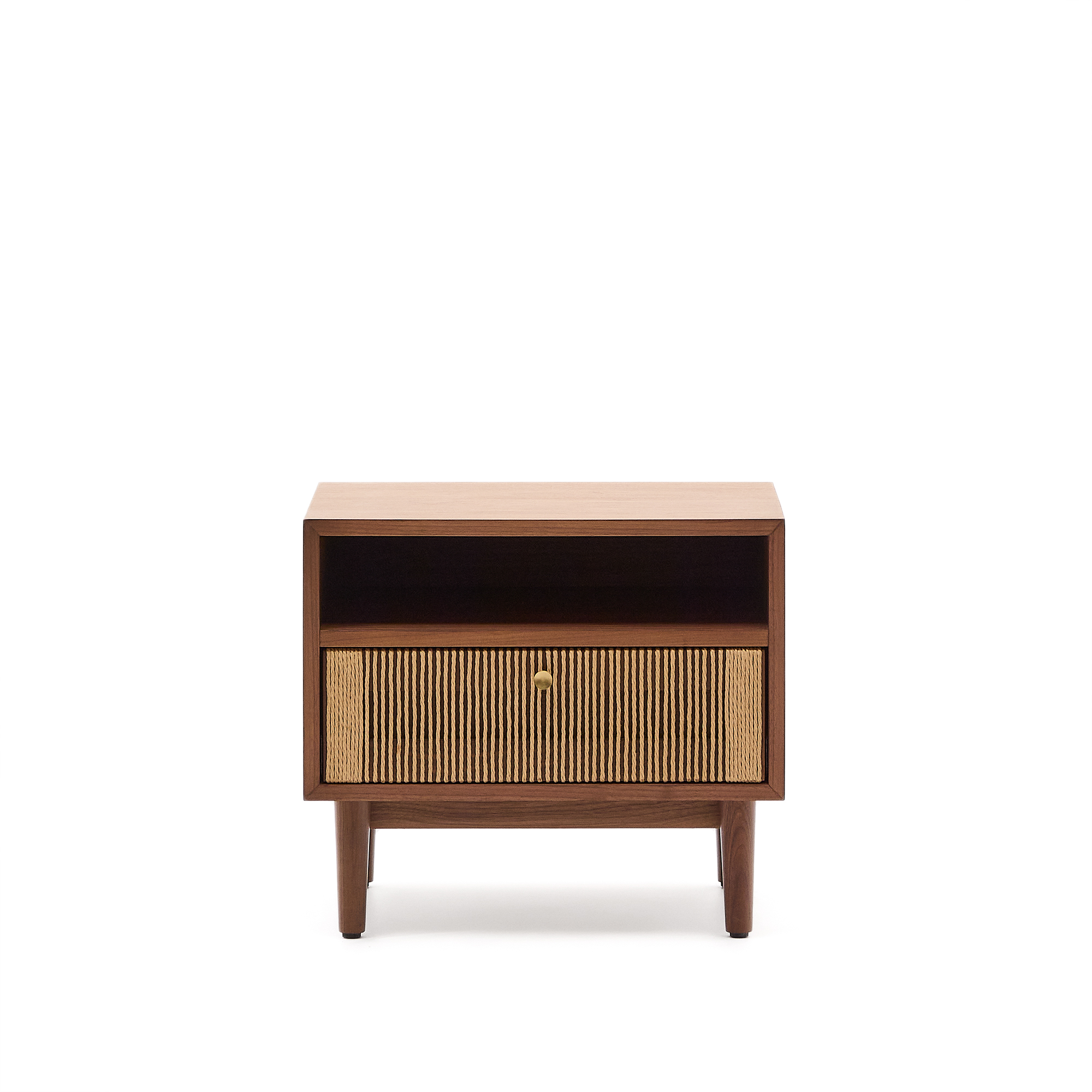 Kave Home Elan Sengebord Hylde Og Skuffe Natur Reb Finer Og Valnøddetræ 51x45