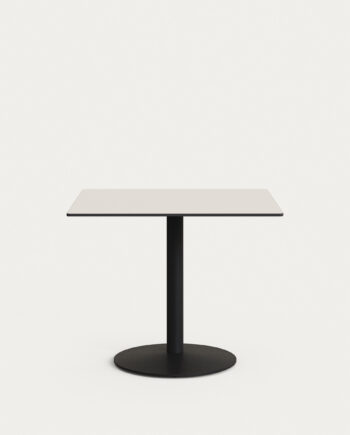 Kave Home Esilda Havebord  Kvadratisk Hvid Hpl Og Sort Metal  90x90x70