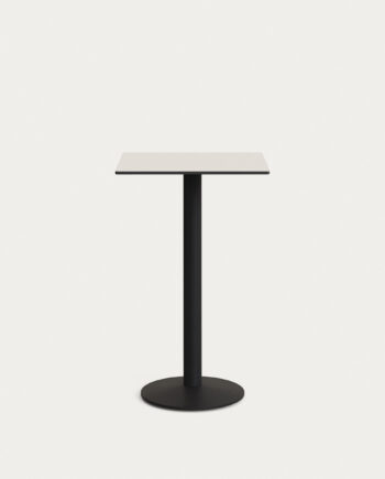 Kave Home Esilda Højt Udendørs Barbord  Kvadratisk Hvid Hpl Og Sort Metal  60x60x96