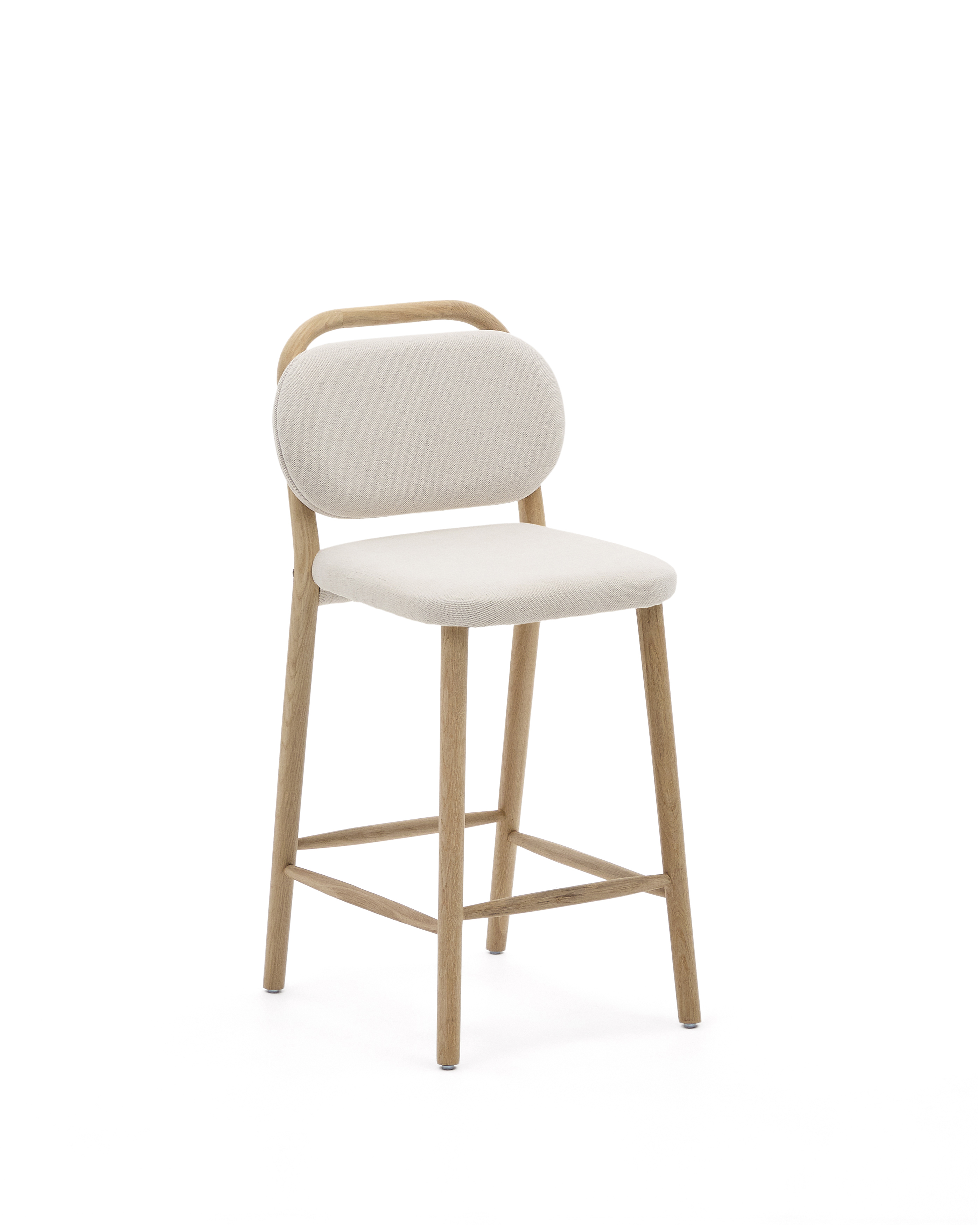 Kave Home Helda Barstil     Ryglæn Og Fodstøtte Beige Chenille Og Natur Egetræ  65cm