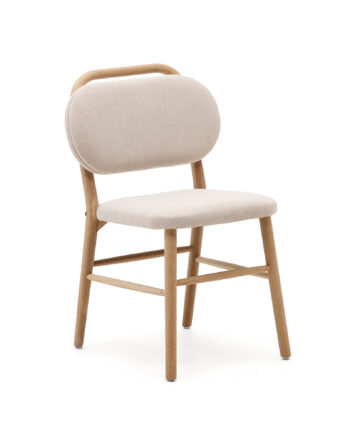 Kave Home Helda Spisebordsstol Beige Chenille Og Natur Egetræ