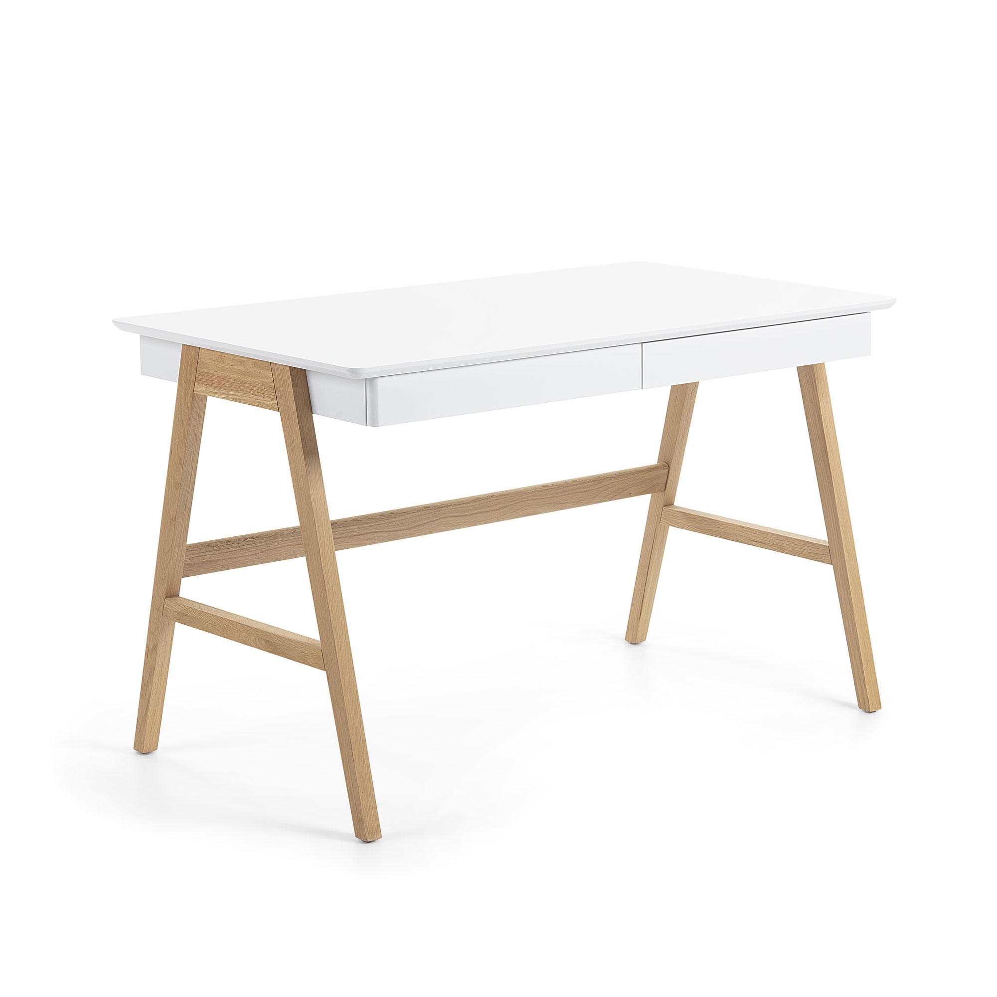 Kave Home Ingo Skrivebord Hvid Natur Mdf Egetræ Skuffer