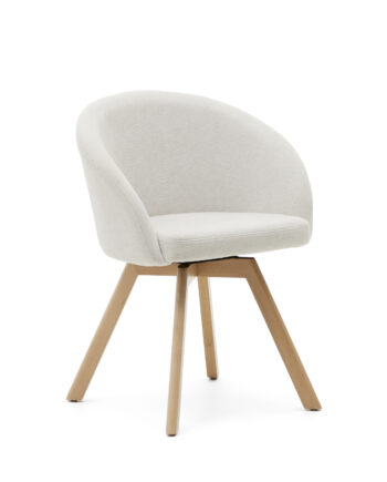 Kave Home Marvin Drejestol     Armlæn Beige Chenille Stof Og Natur Bøgetræ