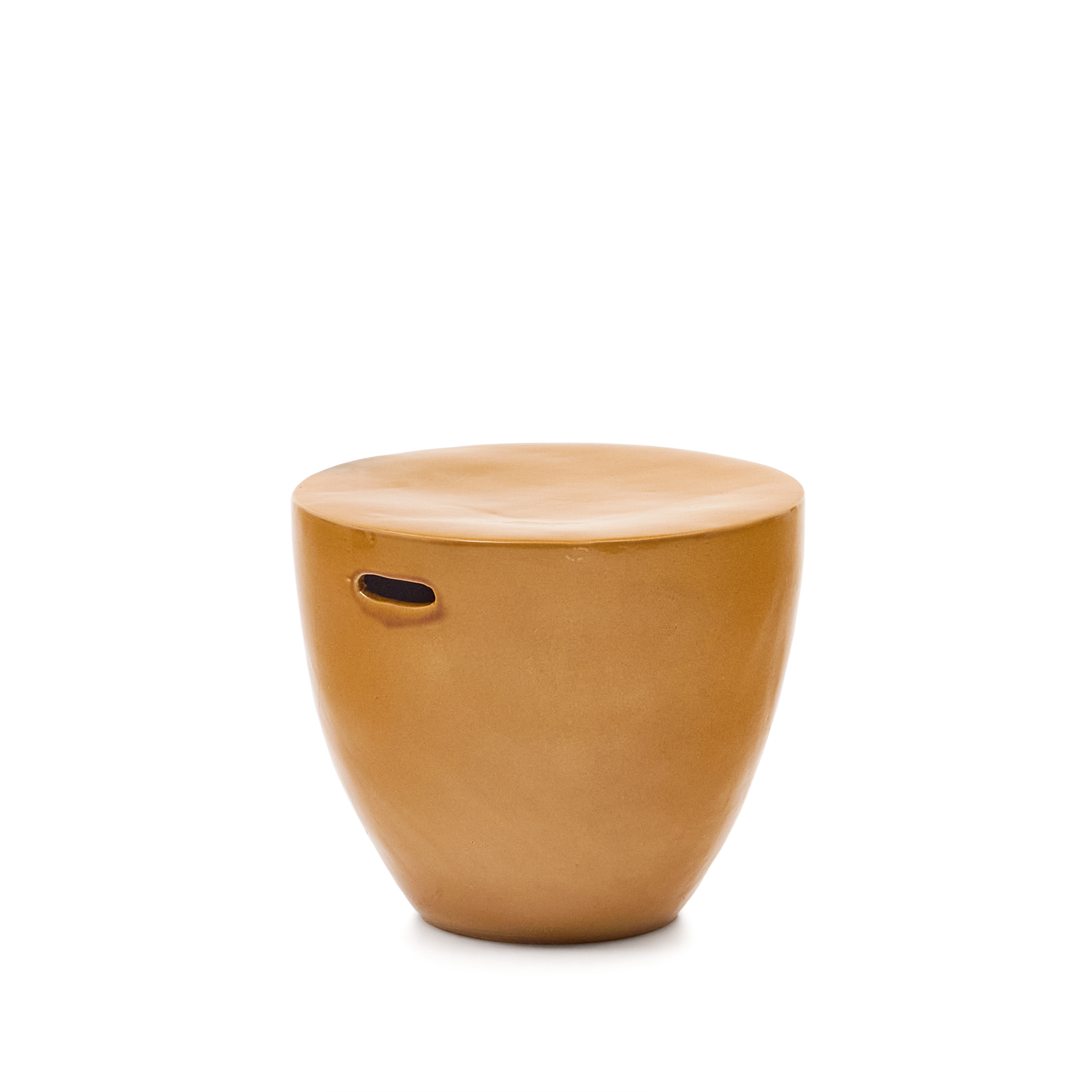 Kave Home Mesquida Udendørs Sidebord Rund Sennepsfinish Keramik ø45