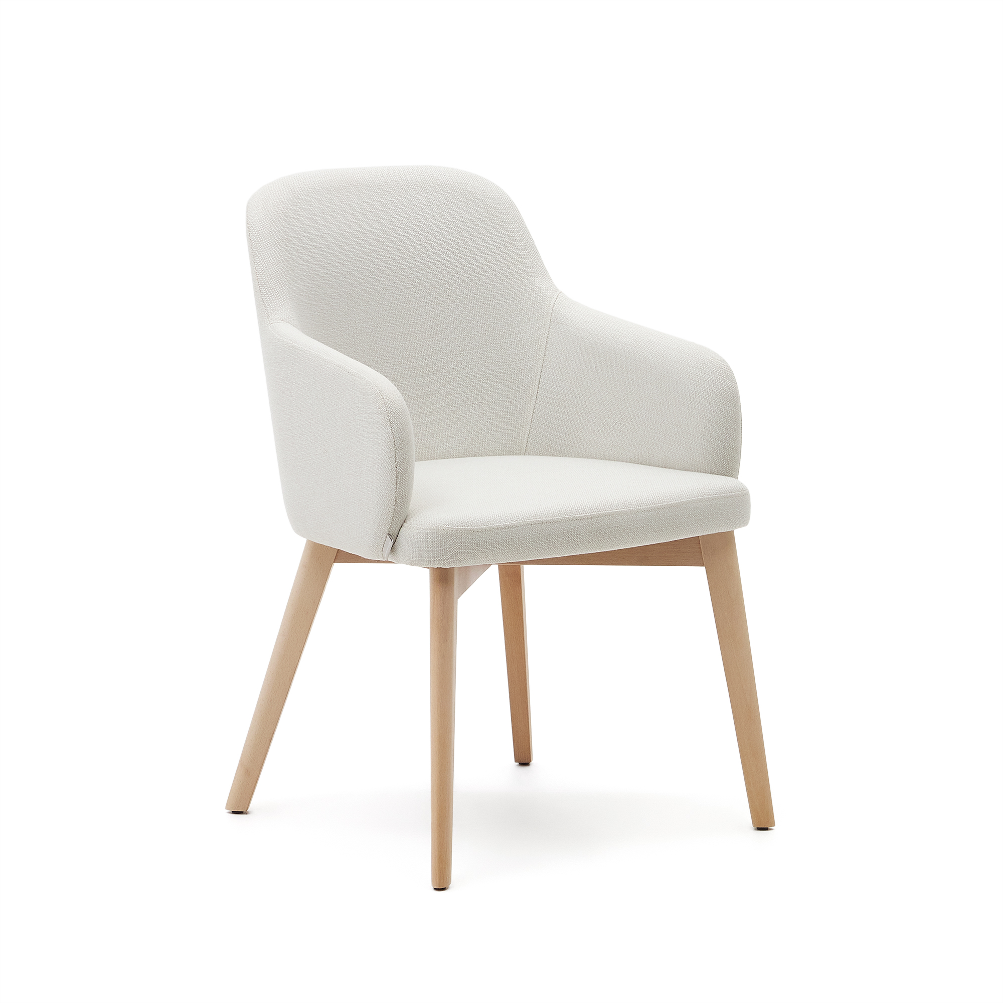 Kave Home Nelida Spisebordsstol Armlæn Beige Chenille Og Natur Bøgetræ