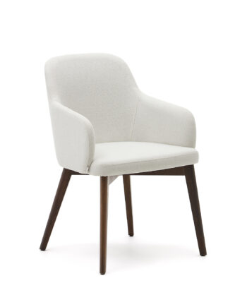 Kave Home Nelida Spisebordsstol     Armlæn Beige Chenille Og Valnøddefinish Bøgetræ