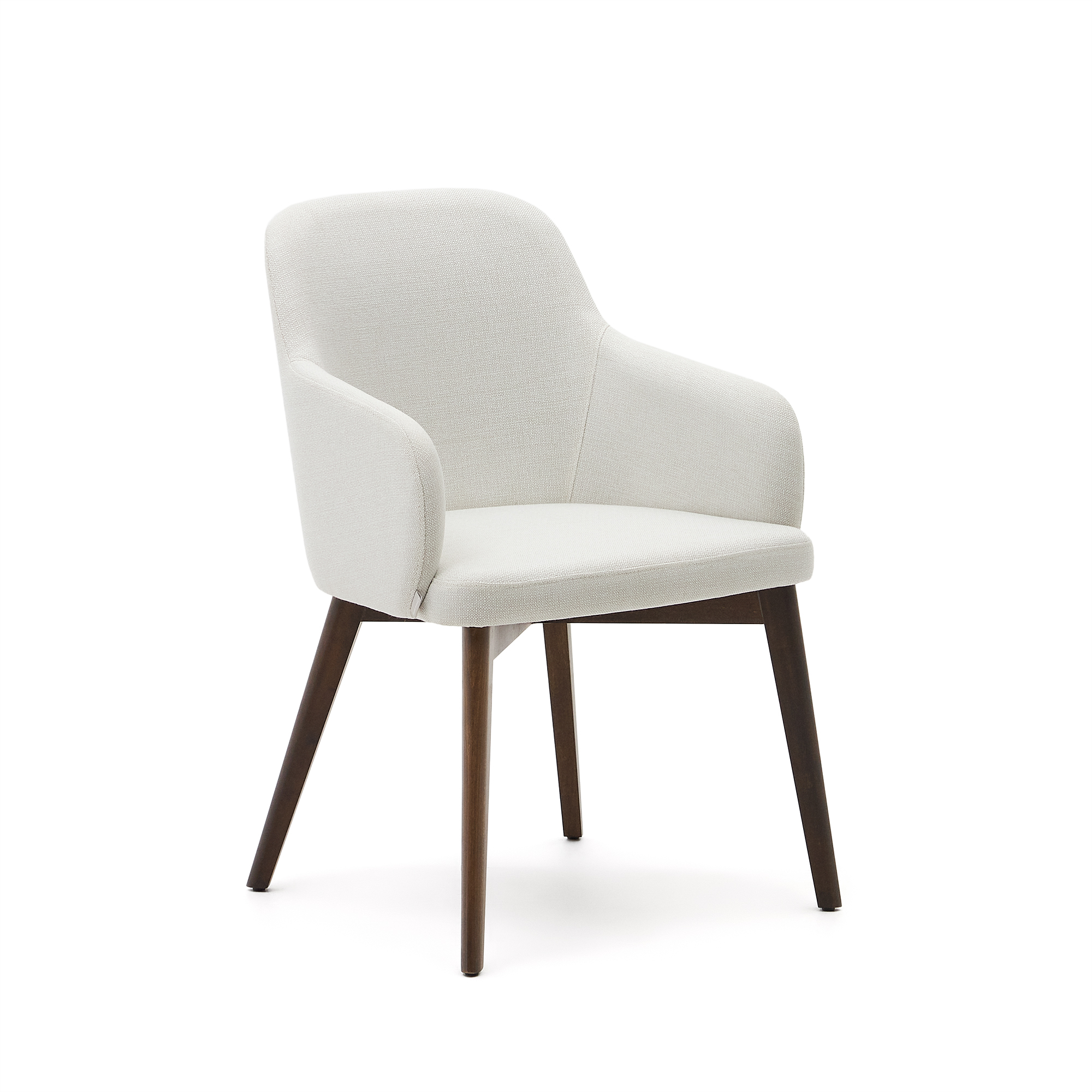Kave Home Nelida Spisebordsstol Armlæn Beige Chenille Og Valnøddefinish Bøgetræ