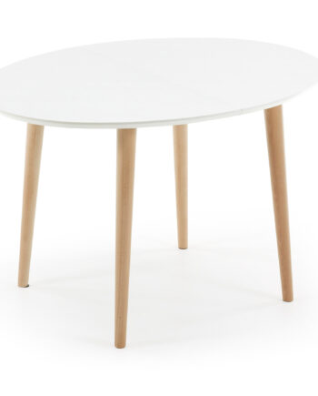 Kave Home Oakland Spisebord Mat Hvidt Træ    Natur Ben  Ovalt     Udtræk  120 200x90