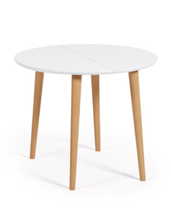 Kave Home Oqui Spisebord       Tillægsplader Hvid Mdf Og Bøgetræ  90 170 X90