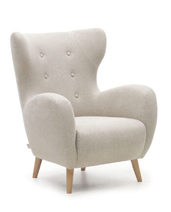Kave Home Patio Lænestol     Armlæn Beige Chenille Og Bøgetræ