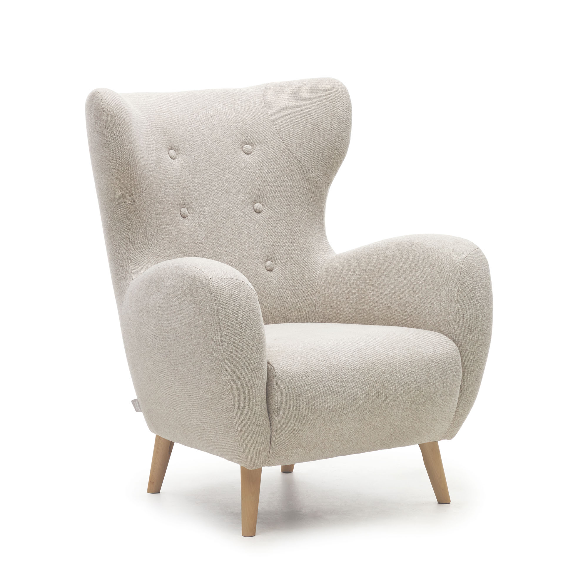 Kave Home Patio Lænestol Armlæn Beige Chenille Og Bøgetræ