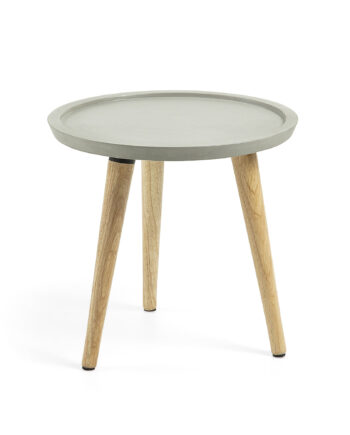 Kave Home Rund Livy Sidebord Grå Cement Og Natur Gummitræ  ø40