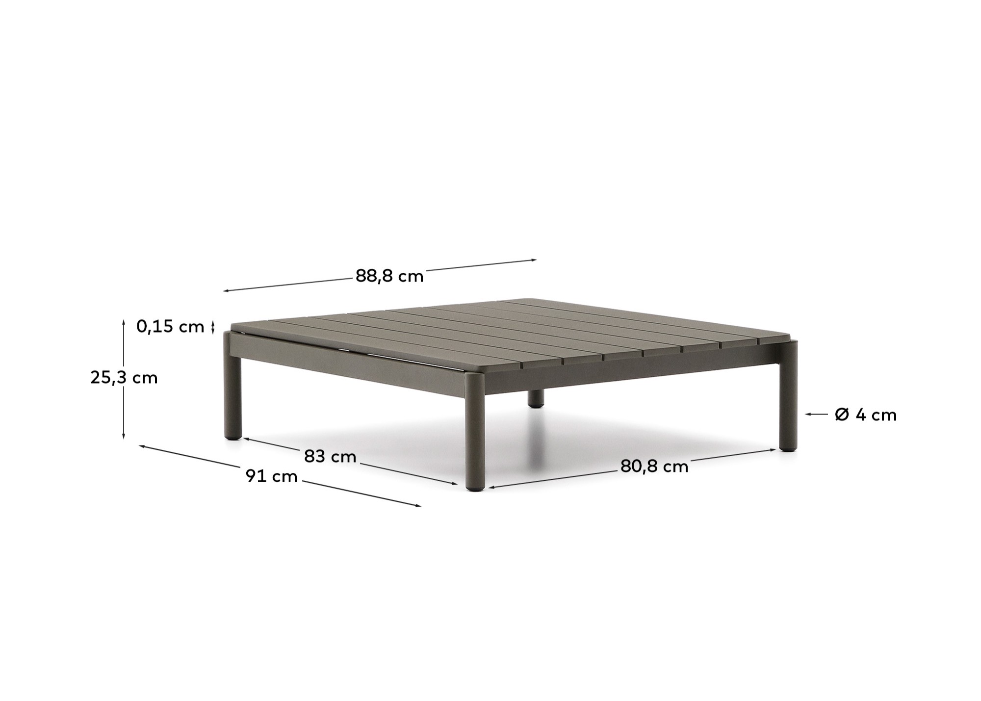 Kave Home Sorells Udendørs Sofabord Rektangulær Grøn Aluminium 89x91