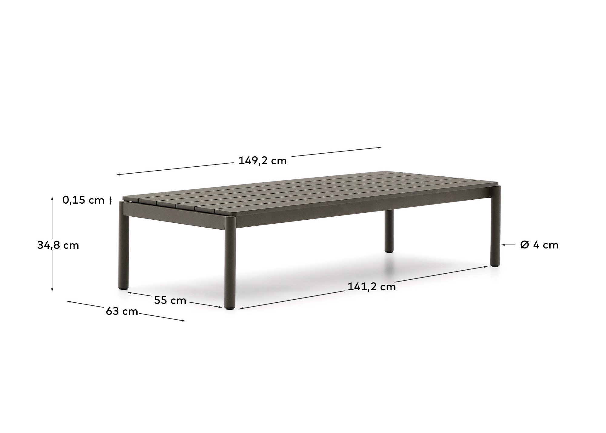 Kave Home Sorells Udendørs Sofabord Rektangulær Grøn Aluminium 63x144