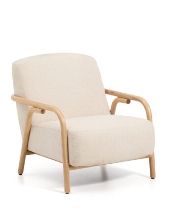 Kave Home Sylo Lænestol     Armlæn Beige Chenille Og Natur Asketræ