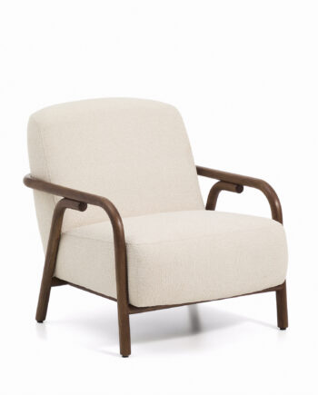 Kave Home Sylo Lænestol     Armlæn Beige Chenille Og Valnøddefarvet Asketræ