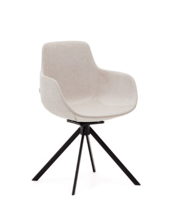 Kave Home Tissiana Selvcentrerende Drejestol     Armlæn Beige Chenille Og Matsort Aluminium
