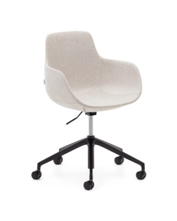 Kave Home Tissiana Skrivebordsstol     Armlæn  Hjul  Justerbar Højde  Beige Stof Og Aluminium