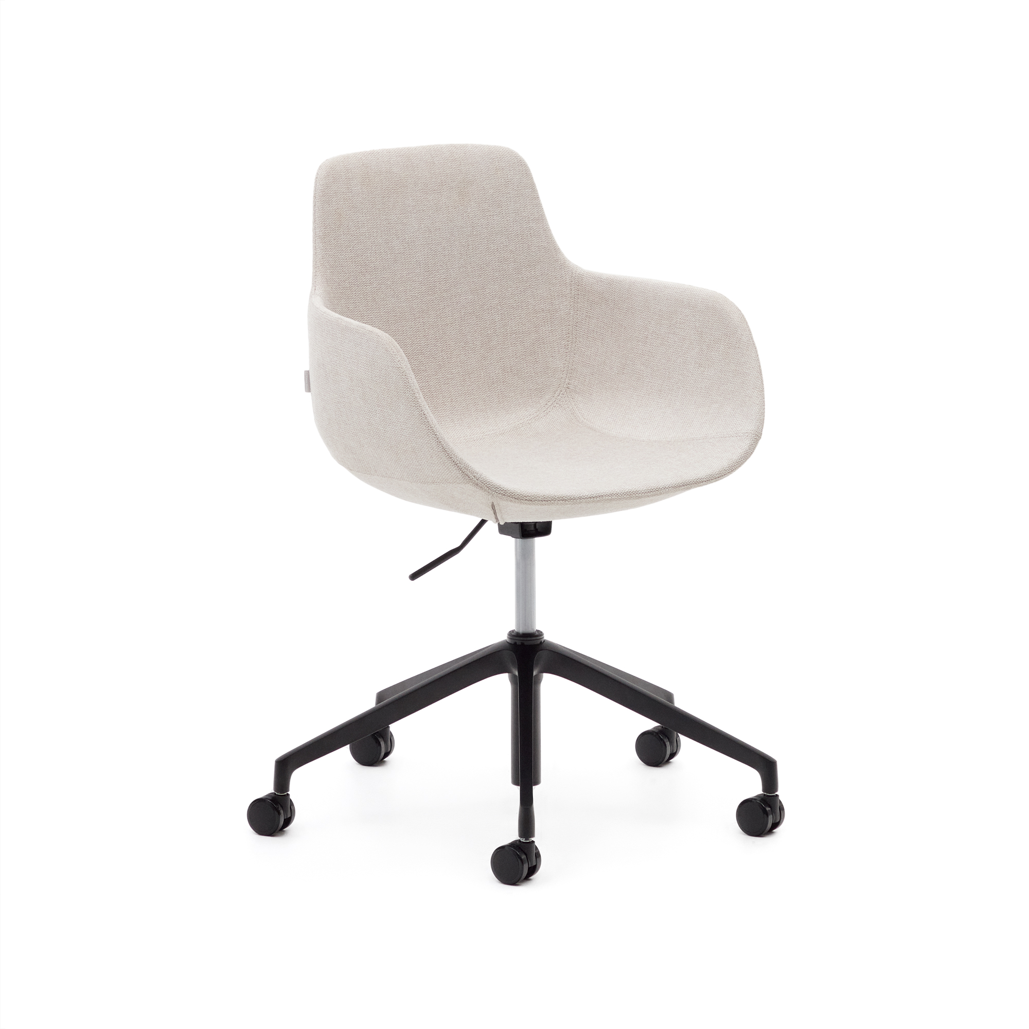 Kave Home Tissiana Skrivebordsstol     Armlæn  Hjul  Justerbar Højde  Beige Stof Og Aluminium