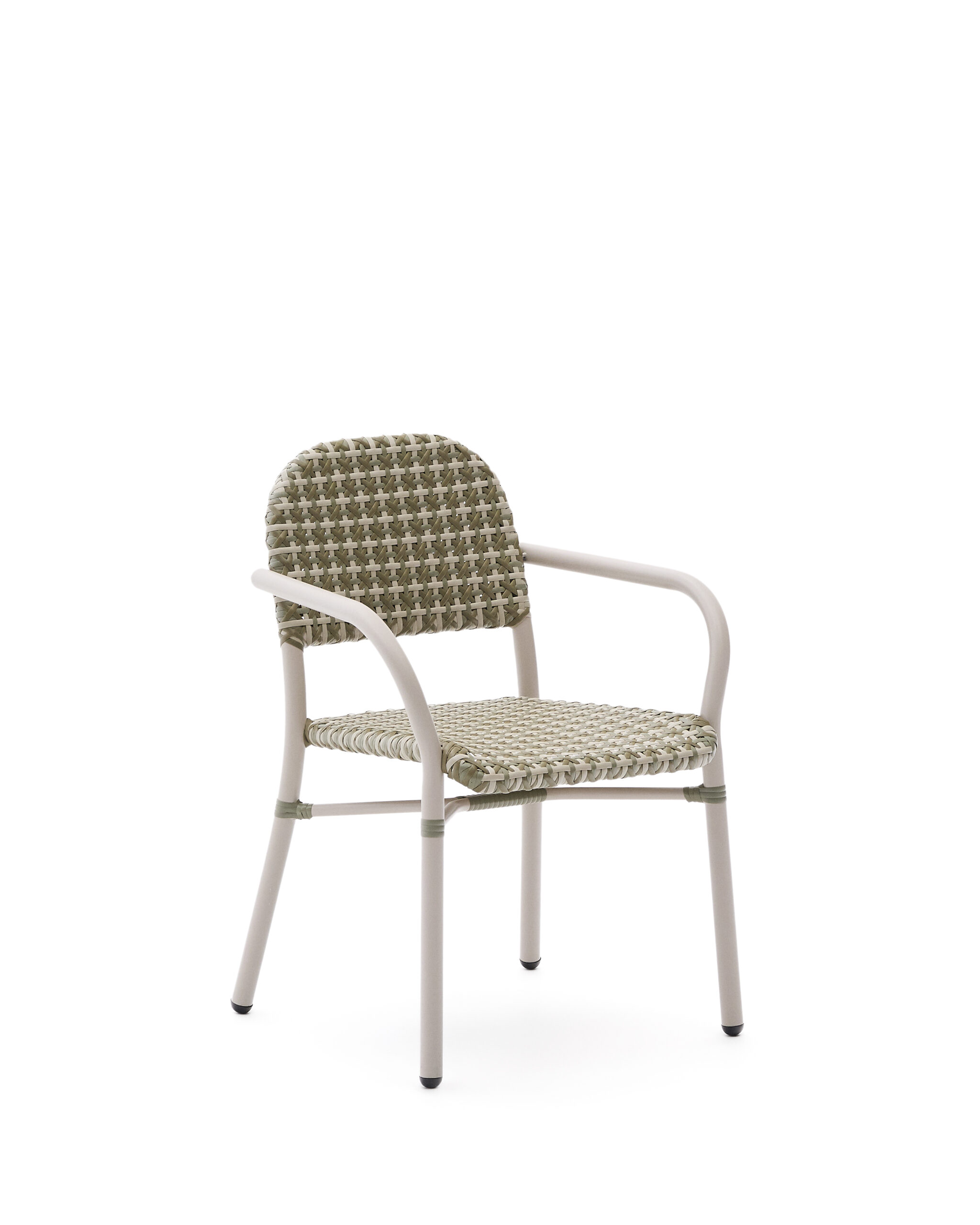 Kave Home Tuccia Havestol Armlæn Beige Grøn Syntetisk Rattan Og Beige Aluminium