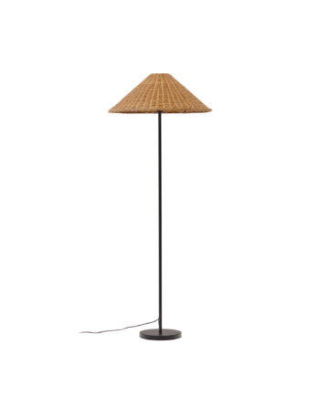Kave Home Urania Gulvlampe Rattan Og Sort Metal