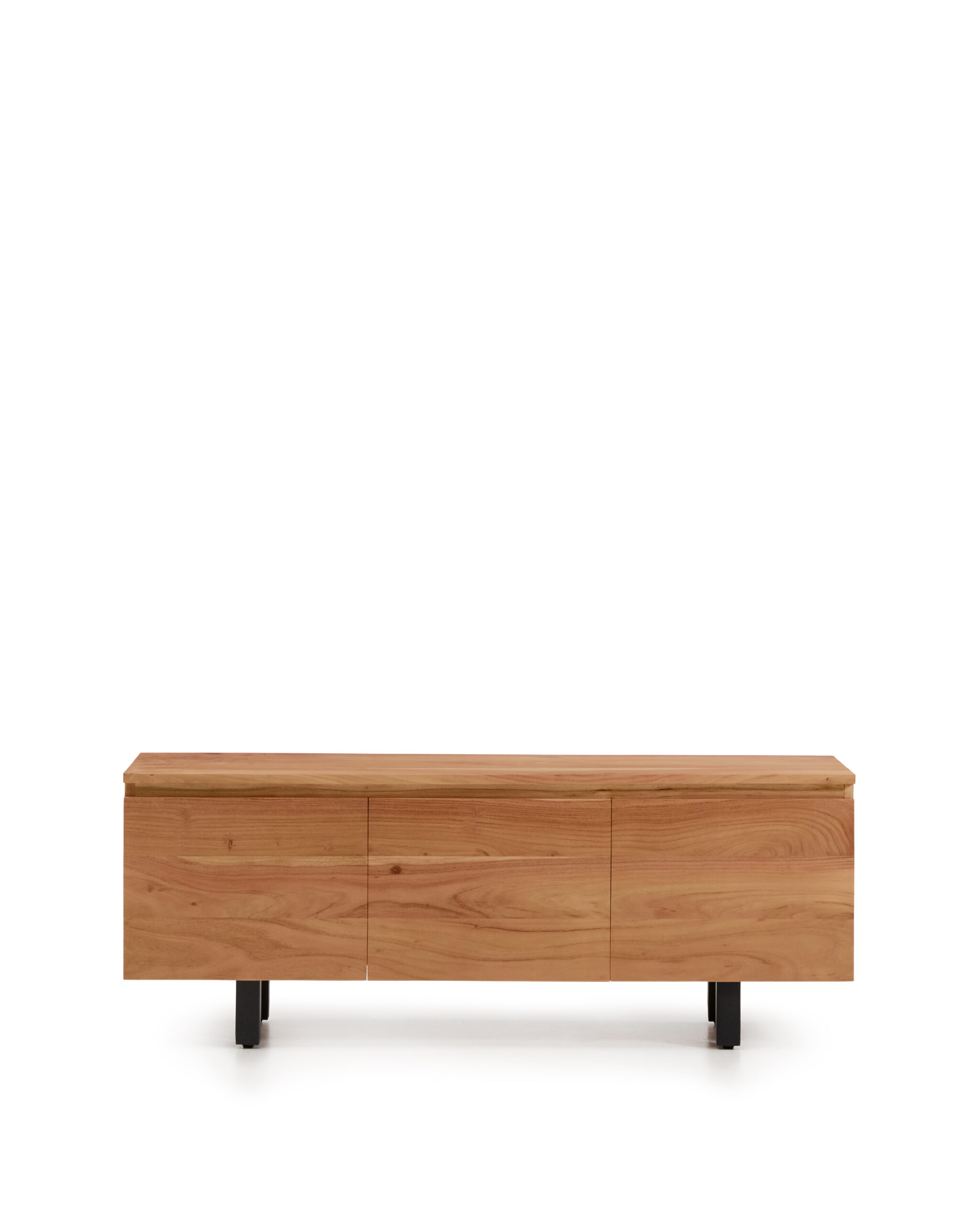 Kave Home Uxue Tv-bord       Låger Og   Hylder Akacietræ Med Bleget Finish Og Sort Stål  150x40