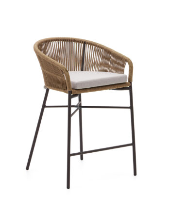 Kave Home Yanet Barstol     Ryglæn  Armlæn Og Fodskammel Beige Reb Og Metal   :65cm