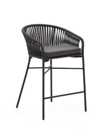 Kave Home Yanet Barstol     Ryglæn  Armlæn Og Fodskammel Sort Reb Og Metal   :65cm