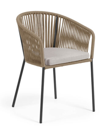 Kave Home Yanet Spisebordsstol     Stofhynde Beige Reb Og Stål